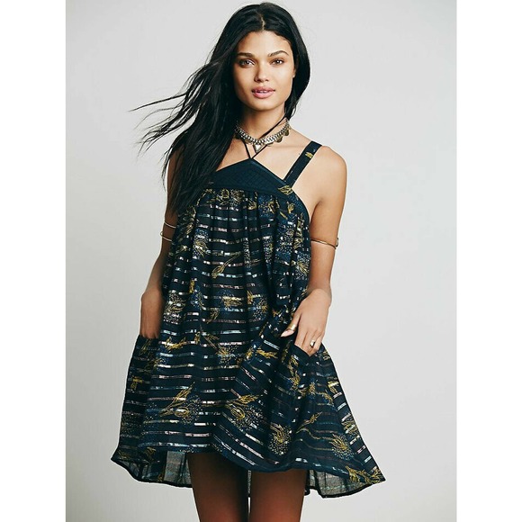 Free People Dresses & Skirts - New Free People Romantics Boho Halter Tunic Mini Dress $128 Small Metallic
